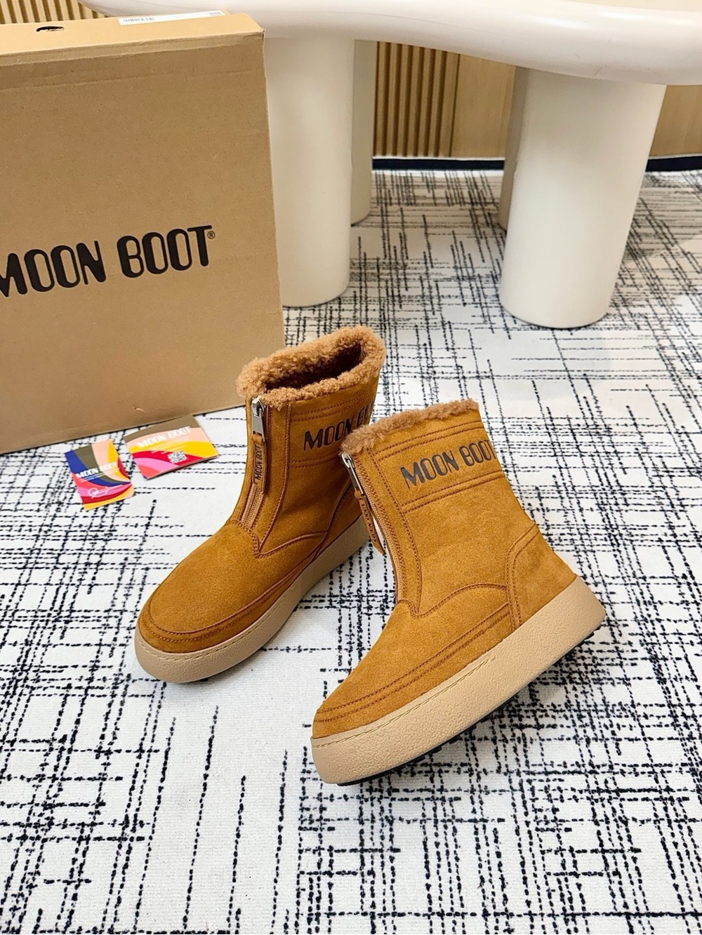 Moon Boot Kids Tan Suede Zip Front Winter Boots